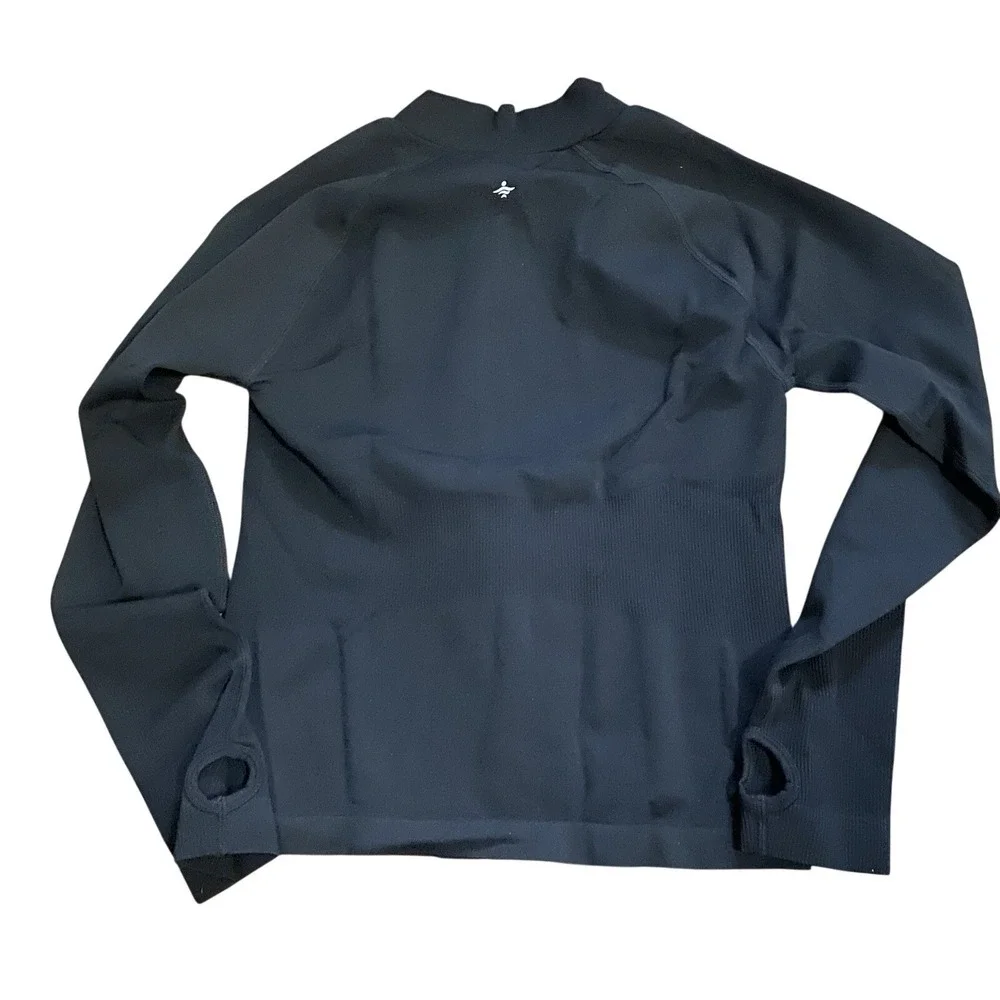 Halara OneForm Seamless Flow Collar Zip Up Jacket Raglan Thumb Hole Black M NWT - Picture 8 of 10